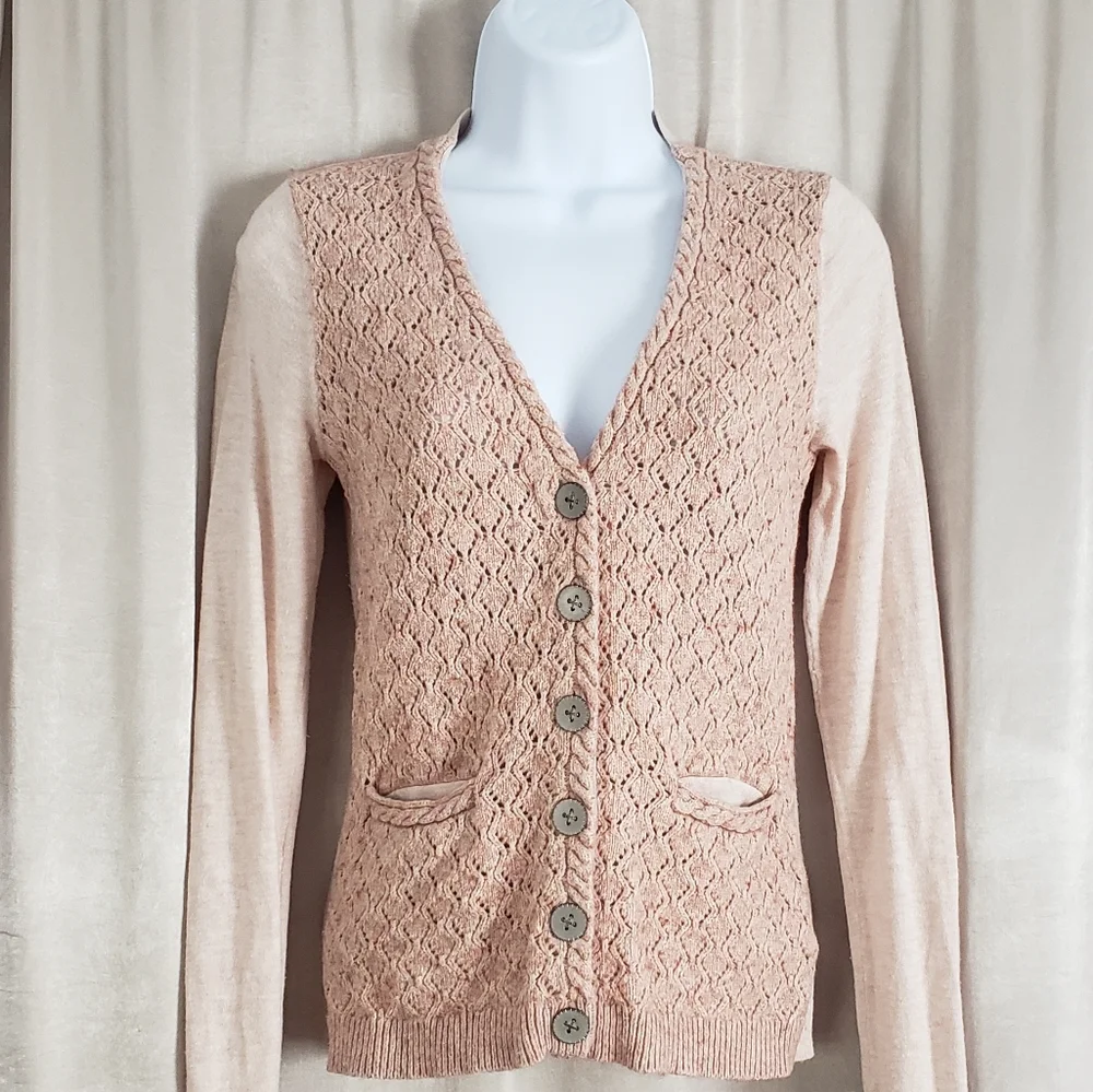 NWOT Anthropologie Moth pink cable knit cotton wool blend cardigan Womens Small - Picture 5 of 7